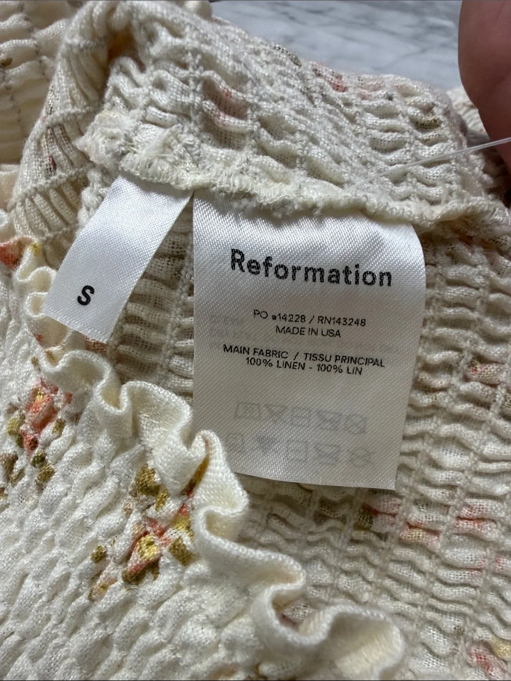 Reformation NWOT Haven Top in Cream Floral Size Small